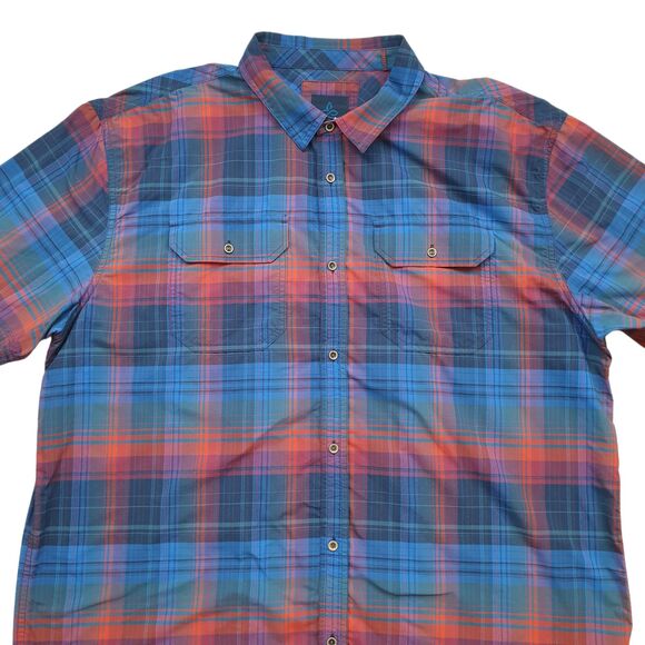 prAna Cayman Plaid Shirt Mens XXL Island Blue Short Sleeve Nylon Outdoor UPF - Picture 3 of 10